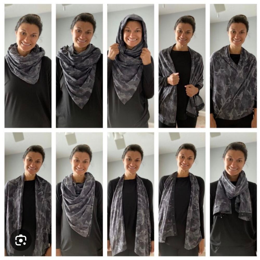 Lululemon Vinyasa Wrap Scarf 2 Set Gray Black One Size Herringbone Heathered EUC - Picture 3 of 10